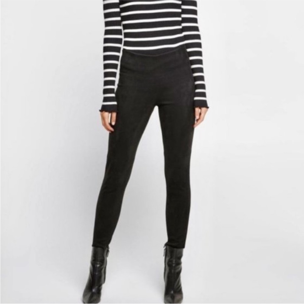 Zara Faux Suede Black Dressy Leggings Zip Up - L NWT